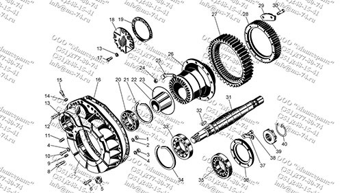  Детали бортового редуктора (кожух, полуось, подшипники, ступица, шестерни)